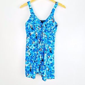Fit 4 U V-Neck Babydoll Flyaway Swim Dress Blue